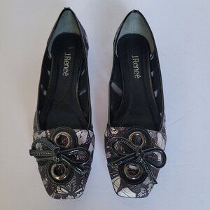 J.Reneé Edie Butterfly Print Square Toe Bow Detail Ballet Flats. Size 10
